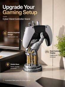 Game Controller Stand Cyberpunk Mechanical Hand Controller Base Robot Controller Holder Headphone Stand Statue Game Desk Decor Sci-Fi Gaming Room Decoration Gaming Accessories Men Gamer Gift Perfect Christmas Or Halloween Gift - Multicolor - View 8