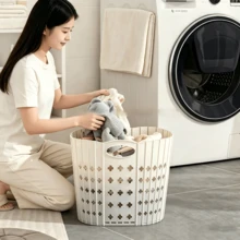 Keranjang Cucian Lipat, Desain Berongga yang Dapat Bernapas dengan Pegangan, Tempat Penyimpanan Pakaian, Ember Penyimpanan Pakaian Kotor Kapasitas Besar, Cocok untuk Kamar Mandi, Kamar Tidur, Penyimpanan Mainan Anak, Tersedia 2 Ukuran dan 2 Warna - MultiWarna - View 2