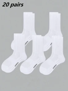 30/20 Pairs Men's Socks Black & White Minimalist Solid Color Socks American Towel Bottom Thin Breathable Sweat-Absorbing Daily Wear Running Sports Mid-Calf Socks Couple Style 1/5/10 Pairs - Multicolor - View 8