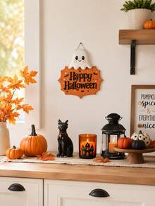 1pc-Happy Halloween Cute Ghost 3D Wooden Hanging Sign, Orange Bat Star Wall Plaque, Farmhouse Autumn Fall Home Decor, Vintage Halloween Entryway Front Door Wall Ornament, Halloween Party Decorative Gift For Home Indoor - Multicolor - View 8
