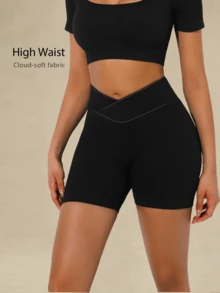 1pc Women's Seamless Lifting And Shaping Gym Shorts Black Summer Biker Shorts, Going Out - Black - View 4