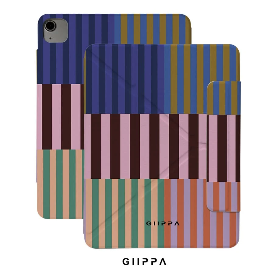 GIIPPA 1個彩色條紋Y型折疊磁吸平板保護殼,PU皮革外層配硬壓克力防彎曲背板,無筆槽,多角度支撐,自動休眠/喚醒,適合辦公與日常使用,相容於iPad Mini 6/7、Air 2/3/4/5/11/13" (M2/M3 2024-2025)、5/6/7/8/9/10/11代、Pro 10.5/11/12.9" (2017-2025),Summer Obal Na,保護殼,11 A16 保護殼,保護套 - 多色2 - 查看 1