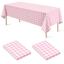 YOOTEEN 2 Pack Pink & White Plaid Tablecloths, 54 X 108 Inches, Disposable Party Picnic Tablecloths, Splash-Proof Plastic Plaid Tablecloths, Suitable For Camping Decor, Party Gifts, Christmas Party Tablecloths, Halloween, Mother's Day, Graduation Ceremony And Other Occasions - Pink - View 6