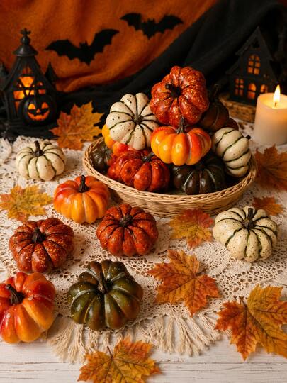 11/7/3/1pc Mixed Color Artificial Pumpkins Plants, Halloween Fall Harvest Home Party Decor Fake Plants, Mini Plastic Artificial Plants Pumpkins For Room Kitchen Mantle Table Center, Wedding Festivel Autumn Decoration, Thanksgiving Day Decorations