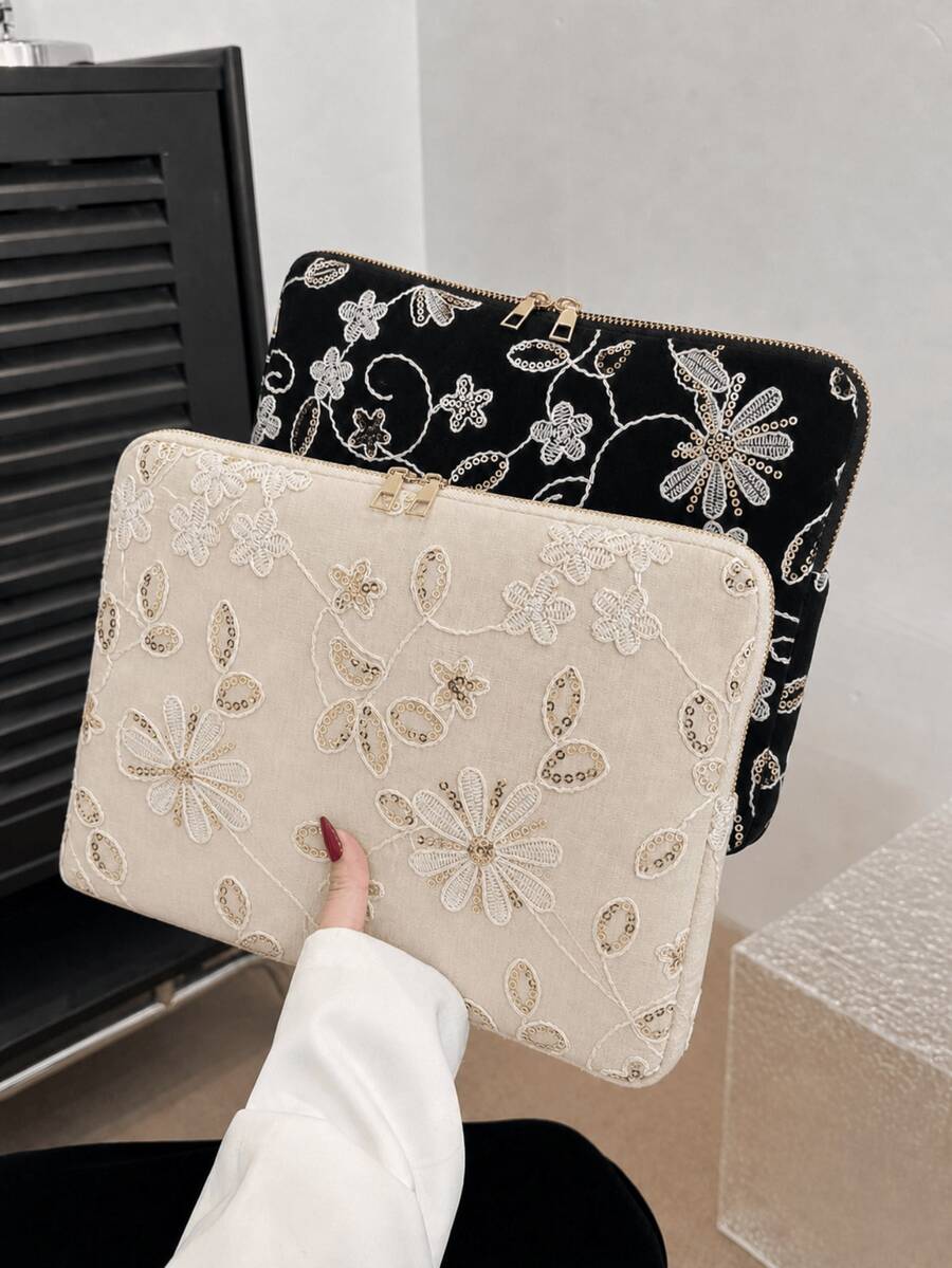 1pc Portable Computer Bag, Embroidered Floral Pattern Multi Size Laptop And Tablet Storage And Organizing Bag, Fashionable Digital Storage Bag, Suitable For Outdoor Use And Travel Essentials - Multicolor - View 1