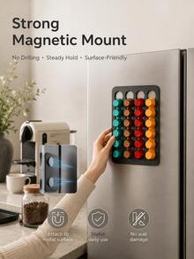 3/1pc Modern Magnetic Coffee Capsule Storage Rack, Minimalist Drill-Free Wall-Mounted Panel, Premium Metal Material, Coffee Capsule Storage Rack, Suitable For Refrigerator, Kitchen Decor, Coffee Station, Can Store 24 Capsules - Multicolor - View 4