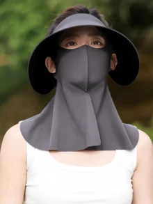 CAMEL CROWN Summer Commute Outdoor Hollow Top Sun Hat, Wide Brim Full Face Sun Protection Mask, All-Around UV Protection Sun Hat - Distant Mountain Gray - View 3