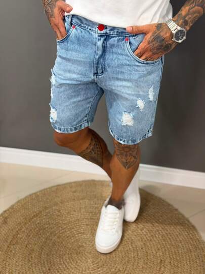 Bermuda jeans masculina  preta jogador sem lycra com cordão