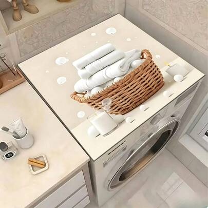1 عبوة حصيرة غسيل غير قابلة للانزلاق للغسالة/المجفف - حصيرة غسيل بتصميم سلة منسوجة، غطاء ديكوري للأجهزة للغسالة والمجفف من الأعلى، ديكور غرفة الغسيل