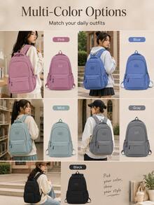 Solid Color Back To School Backpack, Large Capacity Student Bag For Teens, Students And Graduates, Suitable For Daily Commute, Outings, Travel, School And Back To School Season, Versatile For Business, Commuting And Campus Use, With Laptop Compartment. No Check-In Required. 180-Degree Full Opening Design For Easy Storage Of Shoes, Toiletries And Other Small Items, Available In Multiple Colors. - Multicolor - View 9