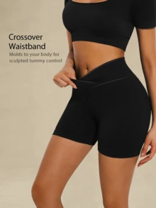 1pc Women's Seamless Lifting And Shaping Gym Shorts Black Summer Biker Shorts, Going Out - Black - View 3