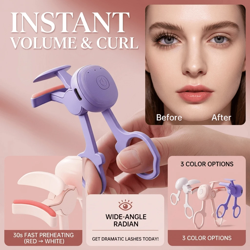 Electric Heated Eyelash Curler, 3 Adjustable Temperature Settings Suitable For All Eyelash Types, 30s Rapid Preheating, 24h Long-Lasting Natural Curl, USB Rechargeable Portable Makeup Tool, Instant Eye Makeup Enhancement, 150mAh