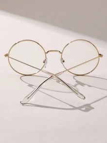 1 Pair Men's Metal Round Transparent Glasses, Modern Minimalist Style, Suitable For Holiday Gifts, Daily Life And Office Wear - 金色 - 查看 4