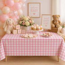YOOTEEN 2 Pack Pink & White Plaid Tablecloths, 54 X 108 Inches, Disposable Party Picnic Tablecloths, Splash-Proof Plastic Plaid Tablecloths, Suitable For Camping Decor, Party Gifts, Christmas Party Tablecloths, Halloween, Mother's Day, Graduation Ceremony And Other Occasions - Pink - View 5