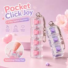 1pc Light-Touch Stress Relief Toy, Designed For Adults, Square Keyboard Clicker Keychain, Sensory Gift For Autism, Anxiety And Stress Relief (Clear-Macaroon1, 4-In-1 - 1 Piece) - Multicolor - View 2