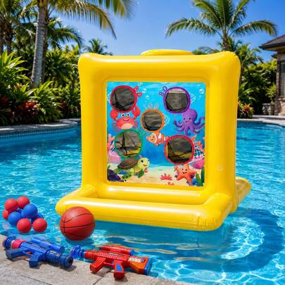 2-In-1 Inflatable Pool Basketball & Shooting Target Game - Summer Backyard Water Toys Set With Foam Blasters For Family Party Fun