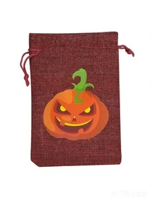 3pcs New Halloween Burlap Drawstring Pouch Bags For Cookies And Candy Storage, Halloween Gift Decoration Drawstring Bags - Style 1 - View 14
