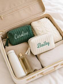 Embroidered Name Cosmetic Bag,Customized Corduroy Cosmetic Bag,Sanitary Napkin Storage Bag,Personalized Women's Gift,Travel Case,Bridesmaid Gift - Multicolor - View 8
