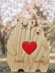 Personalized Wooden Bear Family Name Puzzle, Custom Engraved Interlocking Keepsake For Living Room Or Entryway Display, Decorative Home Ornament, Christmas Or Anniversary Gift For Parents And Grandparents - Cute Bear 2 - View 2