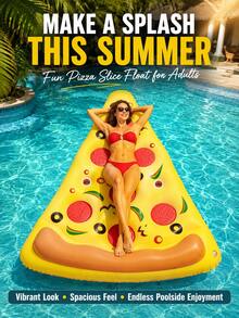 1pc Large Pizza Slice Inflatable Pool Float, Summer Beach Swimming Leisure Floating Raft, Suitable For Pool Parties And Vacations - D - View 3