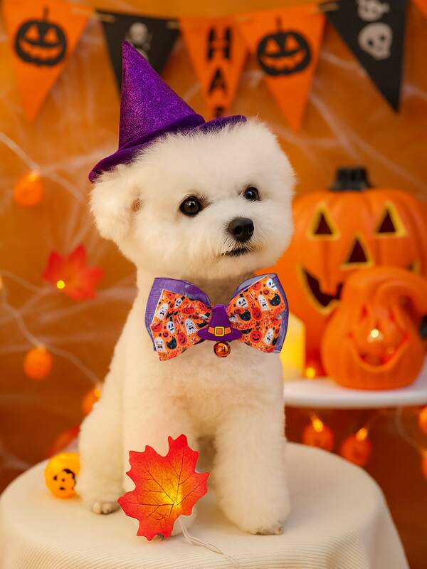 1pc Pet Accessory Dog Cat Small Dog Puppy Happy Puppy Teddy Bichon Pomeranian Cute Casual Fashion Accessory Halloween Collar - Wizard Hat