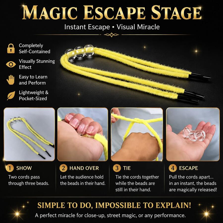 1 Set Magic Trick Props - 2 Ropes & 3 Beads, Magic Rope, Magic Beads, Silk Escape, Close-Up Magical Trick, Suitable For Magic Performance Interaction
