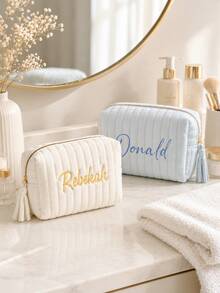 Embroidered Name Cosmetic Bag,Customized Corduroy Cosmetic Bag,Sanitary Napkin Storage Bag,Personalized Women's Gift,Travel Case,Bridesmaid Gift - Multicolor - View 7