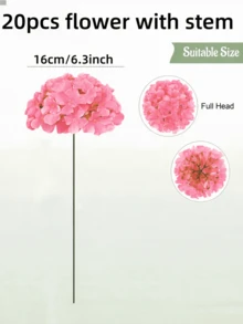 5/15/20件裝粉色繡球花帶莖，人造繡球花頭，絲綢人造花頭，桌面裝飾絲花，家居裝飾，派對裝飾，婚禮花束裝飾，花瓶填充花 - 粉色 - 查看 5