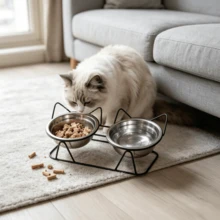 Cute Cat Ear Metal Stand Elevated Pet Bowl, Comes With Two 5.12 Inch Pet Bowls, Stable Iron Wire Frame Feeding Station, Detachable And Easy To Clean, Designed For Indoor Daily Feeding Of Kittens, Puppies And Small Dogs - 600ml - View 3