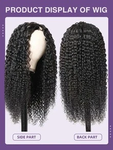 V Part Kinky Curly Human Hair Wig No Leave Out No Glue No Sew In Blends Seamlessly with Kinky Curly Wig 180% Density U Part Wig Upgrade Beginner Friendly Natural Color Easy To Wear - Natural Black - Übersicht 3