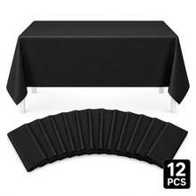 YOOTEEN 1/3/6/12pcs Black Solid Color Plastic Tablecloth - 54in X 108in - Disposable Tablecloth, Suitable For Parties And Picnics, Perfect For Weddings, Christmas, Thanksgiving, Halloween - Black - View 1