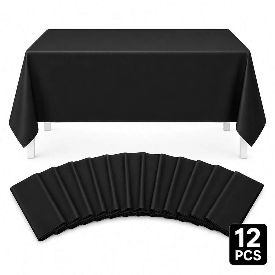 YOOTEEN 1/3/6/12pcs Black Solid Color Plastic Tablecloth - 54in X 108in - Disposable Tablecloth, Suitable For Parties And Picnics, Perfect For Weddings, Christmas, Thanksgiving, Halloween - Black - View 1