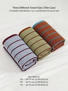 Veyra Day 1pc Cotton Striped Towel For Bathroom, Aesthetic Soft Absorbent Face & Hand Towels, Boho Vintage Towel - Multicolor - View 3