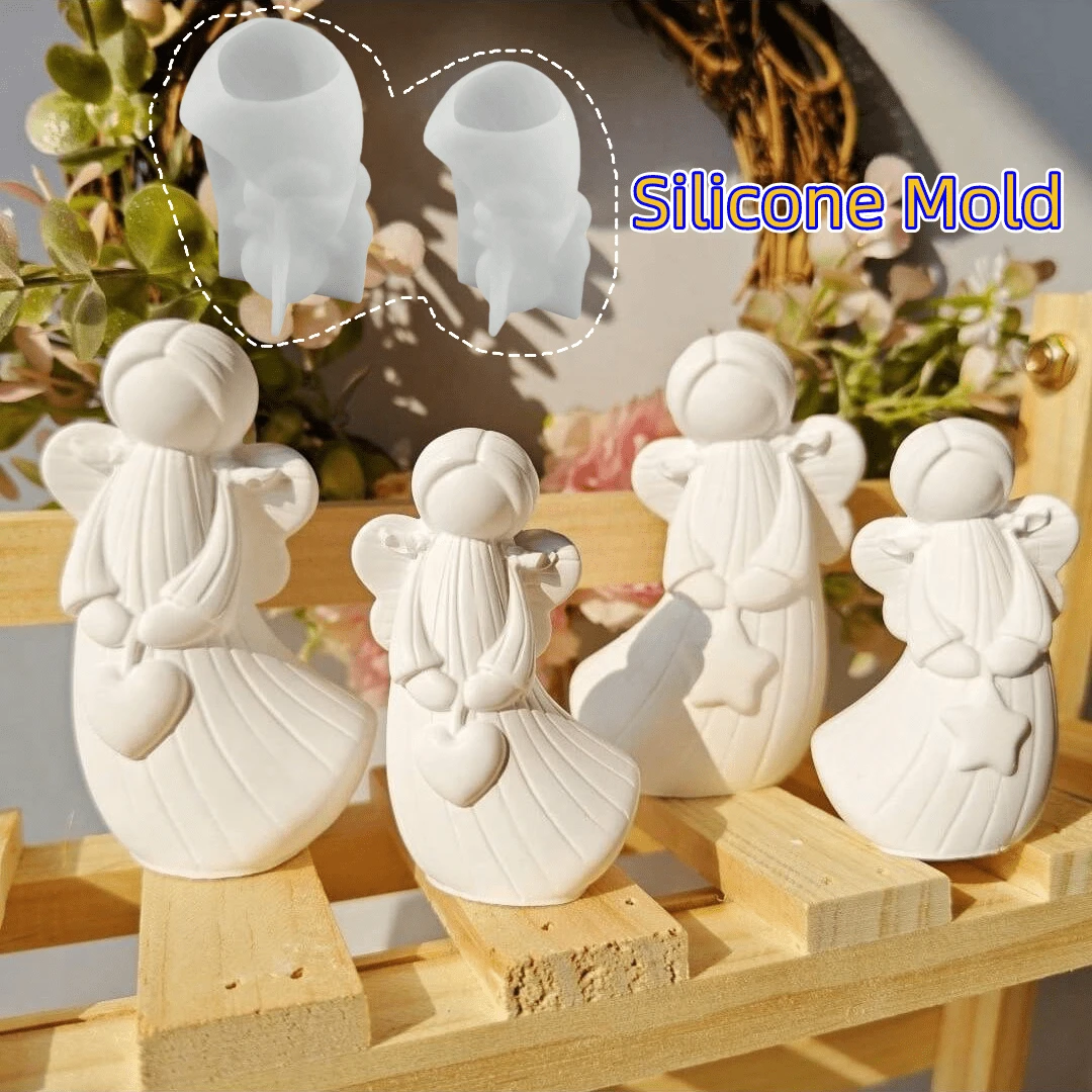 4pcs DIY Resin Mold Set Heart Star Angel Cement Plaster Mold Little Fairy Little Angel Heart Star Cement Aromatherapy Candle Decorative Ornament Silicone Mold - Silicone Mold Kit - View 1