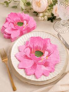 20pcs Pink Lotus Flower-Shaped Paper Napkins, 16.5cm/6.5in Floral Disposable Table Napkins For Wedding, Birthday, Tea Party, Bridal Shower & Spring Table Decor - Lotus - View 8