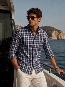 Camisa a cuadros de manga larga con botones delanteros, versátil y casual G741 DEWBERRY - Light Green - Ver 1