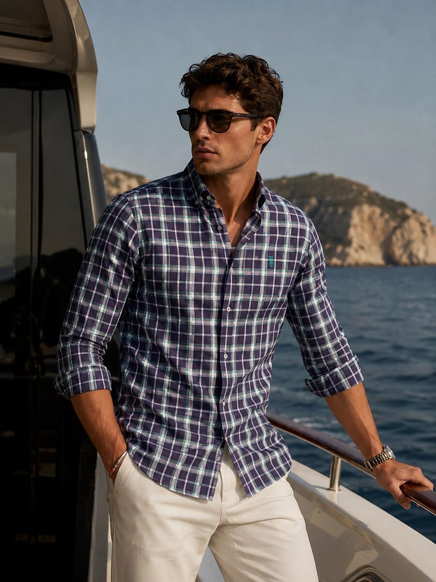 Camisa a cuadros de manga larga con botones delanteros, versátil y casual G741 DEWBERRY - Light Green - Ver 1