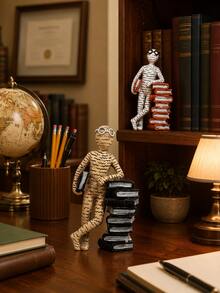 Book Lover Figurine Decor, Abstract Reader Statue With Book Stack, Small Bookshelf Ornament For Study Room, Home Office Desk, Library Shelf, Teacher Gift, Graduation Gift, Reading Room Decoration, Vintage Shelf Accent Gift For Her - New - View 4