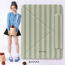GIIPPA 1件綠色與白色條紋Y折磁吸平板保護殼，PU皮革外層搭配硬質壓克力防彎背板，無筆槽，多角度支架，自動休眠/喚醒，適用辦公與日常使用，相容 iPad Mini 6/7、Air 2/3/4/5/11/13" (M2/M3 2024-2025)、5/6/7/8/9/10/11代、Pro 10.5/11/12.9" (2017-2025)，Summer Obal Na 保護殼，11 A16 保護殼，保護套 - 多色15 - 查看 8