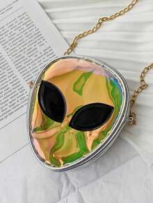 Holographic Alien Design Novelty Bag With Alien Charm, Mini Novelty Bag, PVC Material, Alien Design, Zipper Chain, Transparent Bag, Suitable For Work, Travel, Women's Color-Changing Laser Bag, Back To School Gift, Teacher Gift - Multicolor - View 5