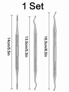 9/3pcs Stainless Steel Nail Tool Set With Storage Bag, Double-Sided Nail File, Nail Lifter, Spoon-Shaped Pusher, For Nail Edge Cleaning, Toe Nail Care, Home Foot Care - Multicolor - View 2