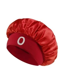 1pc Pearl Letter Print Satin Sleep Cap, Elastic Wide Band, Silky Hair Protection Cap, Suitable For Women's Night Sleep, Travel And Daily Hair Care - Multicolor - View 108