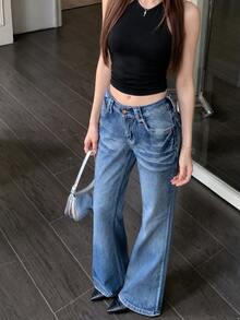 YEAE | Designer Gradient Non-Clinging Flared Jeans Women 2025 New Style Stretch Slimming Floor-Length Bell Bottom Pants Casual Fall - Medium Wash - View 3