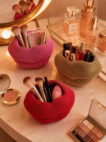 Soporte para brochas de maquillaje con forma de labios brillante, caja de almacenamiento de cosméticos con forma de labios con cristales, organizador de tocador estético, adecuado para brochas de maquillaje, bolígrafos y cosméticos, regalo ideal para entusiastas del maquillaje, dormitorio, baño, organizador de cabello - Ver 5