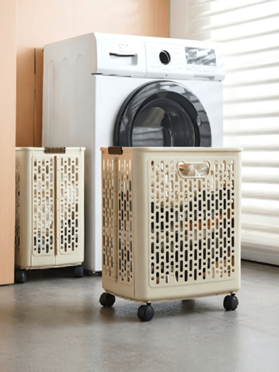 Foldable Ventilated Laundry Hamper With Silent Wheels, Hollow Mesh Collapsible Clothes Storage Basket, Space-Saving Organizer For Bedroom, Bathroom, Laundry Room, Dorm, Hotel, Stores Garments, Towels, Linen & Baby Dirty Clothes