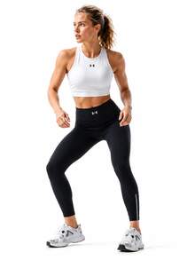 Under Armour High-Waisted, Anti-Roll-Up Women's Running Pilates Leggings, Cropped Athletic Pants - Black - View 2