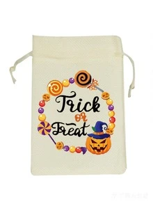 3pcs New Halloween Burlap Drawstring Pouch Bags For Cookies And Candy Storage, Halloween Gift Decoration Drawstring Bags - Style 1 - View 17