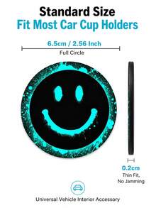 Glow In Dark Smiling Face Car Cup Holder Coaster, Non-Slip Silicone Anti-Dirt Water Isolation Drink Mat, Universal Fit Vehicle Cup Slot Washable Auto Interior Decor Cup Pad - A - View 9