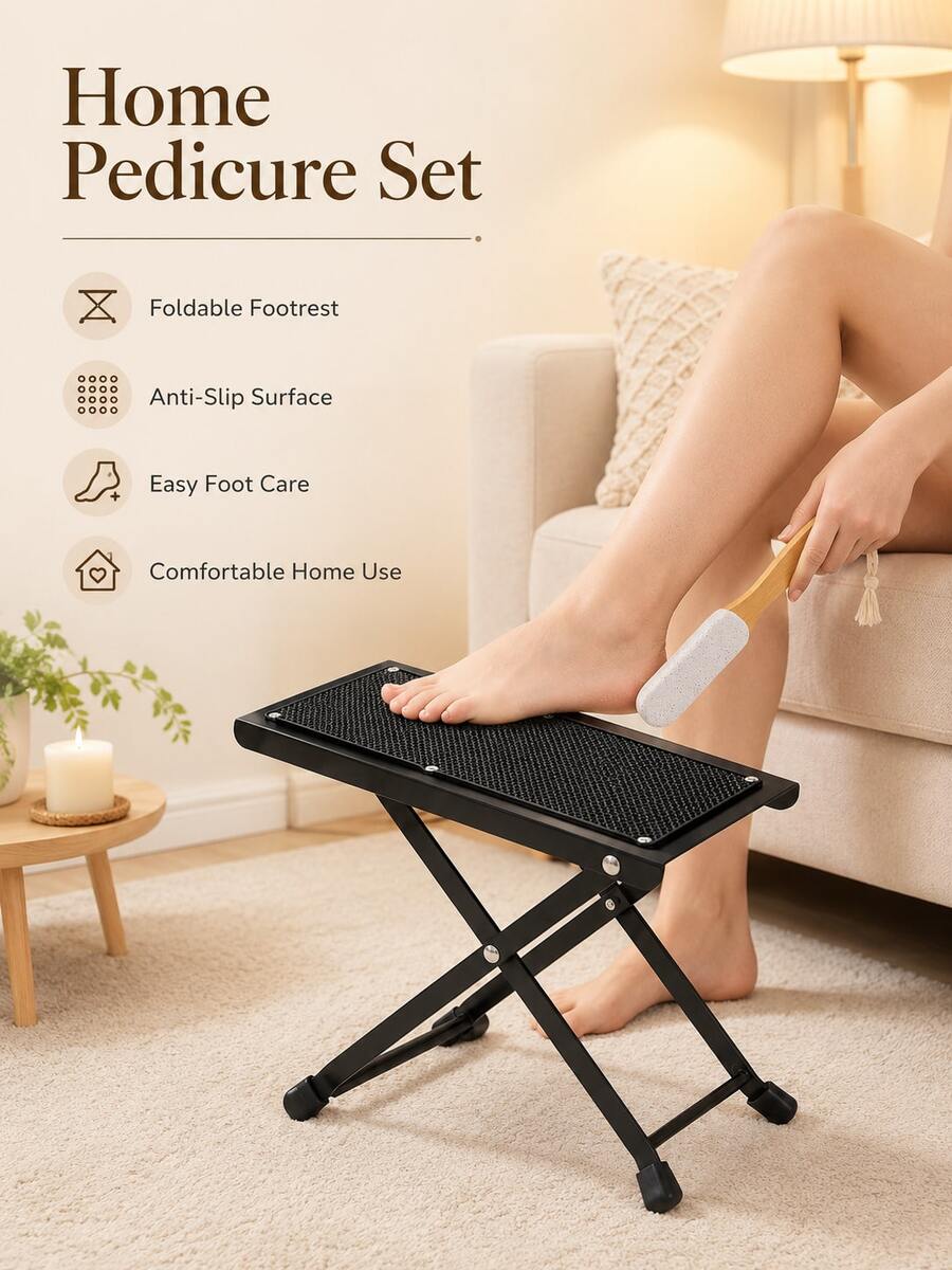 1pc Foot Care Footrest, Manicure Foot Stand, Non-Slip Rubber Bottom, Toe Care Rack, Adjustable Foot Pedal, Home Foot Care Footstool, Metal Foldable Footrest - Multicolor - View 1