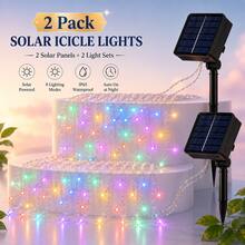 2pcs Solar Powered Multi-Color Icicle Lights, Outdoor Hanging Curtain String Lights, 8 Flashing Modes, Solar LED Decorative Lights, Suitable For Garden, Patio, Balcony, Eaves, Party, Holiday, Home Decor - Multi-color light - View 12
